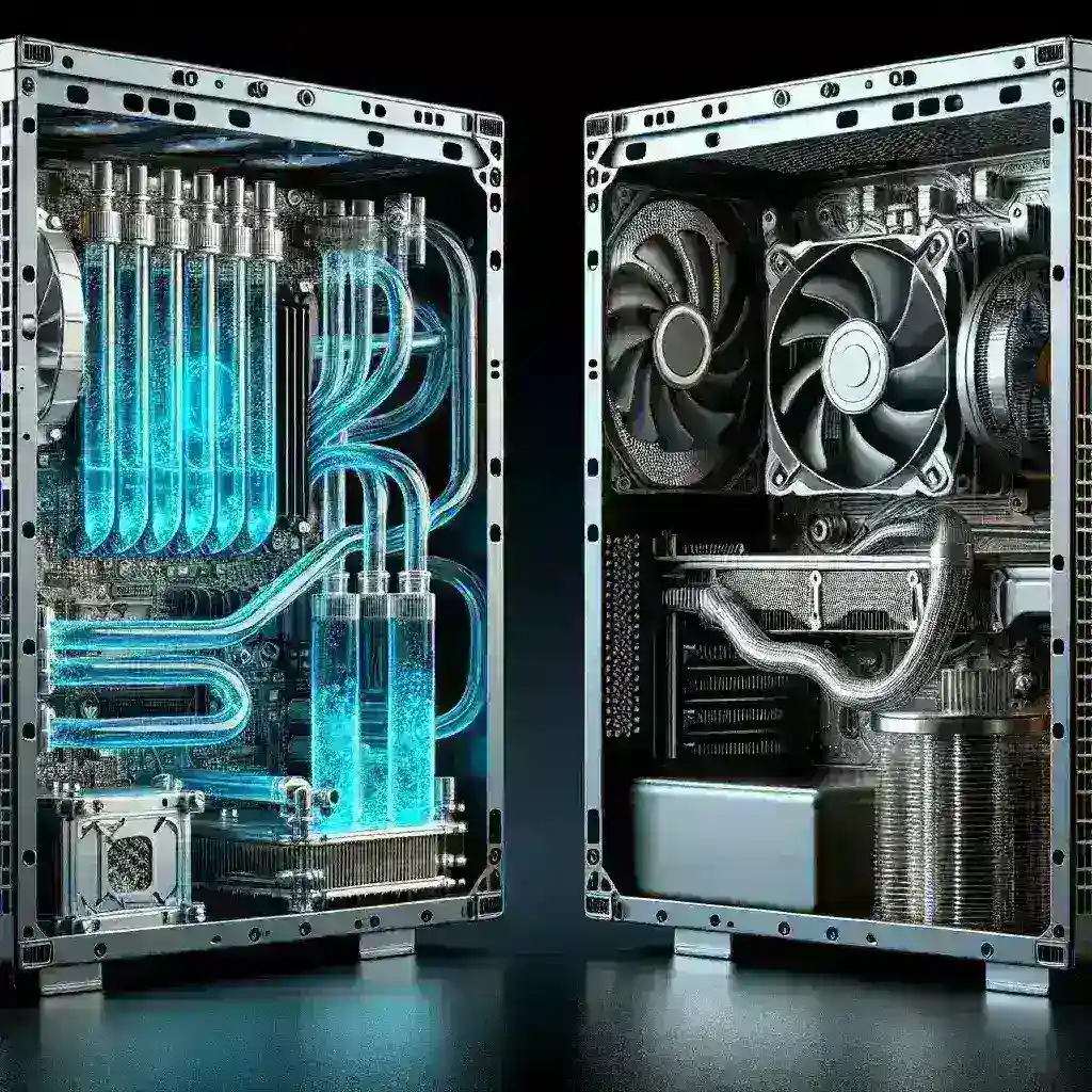 "Comparativa de refrigeración líquida y refrigeración por aire para PCs gaming: gráficos que muestran diferencias de rendimiento y diseño para optimizar la temperatura del hardware."