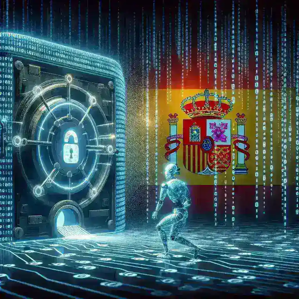 "Imagen que ilustra la implementación de inteligencia artificial en la banca digital española para la detección de fraude en tiempo real, mostrando gráficos de datos y un dispositivo digital."